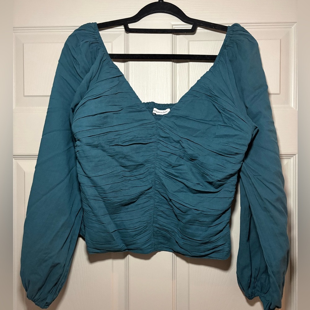 Abercrombie & Fitch Teal Long Sleeve Ruched Top